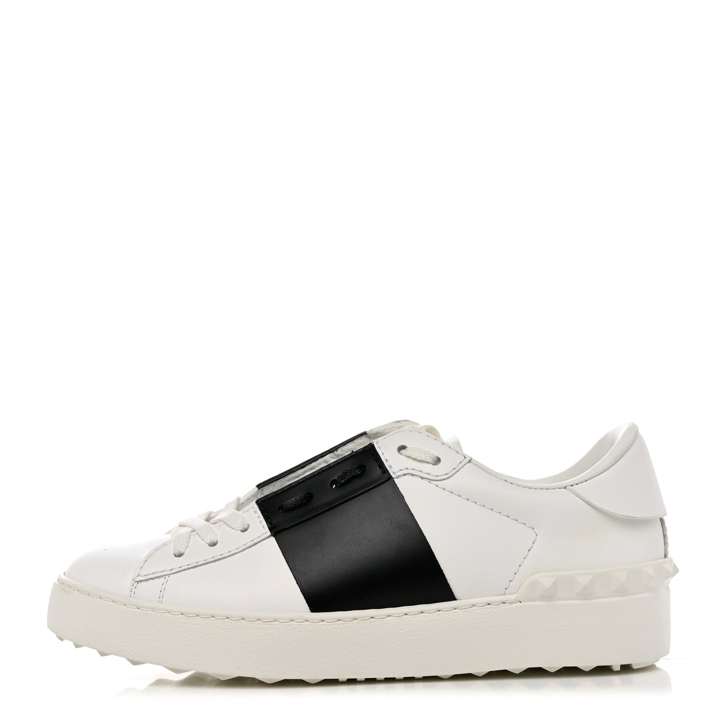 Calfskin Womens Rockstud Open Sneakers 36.5 White Black