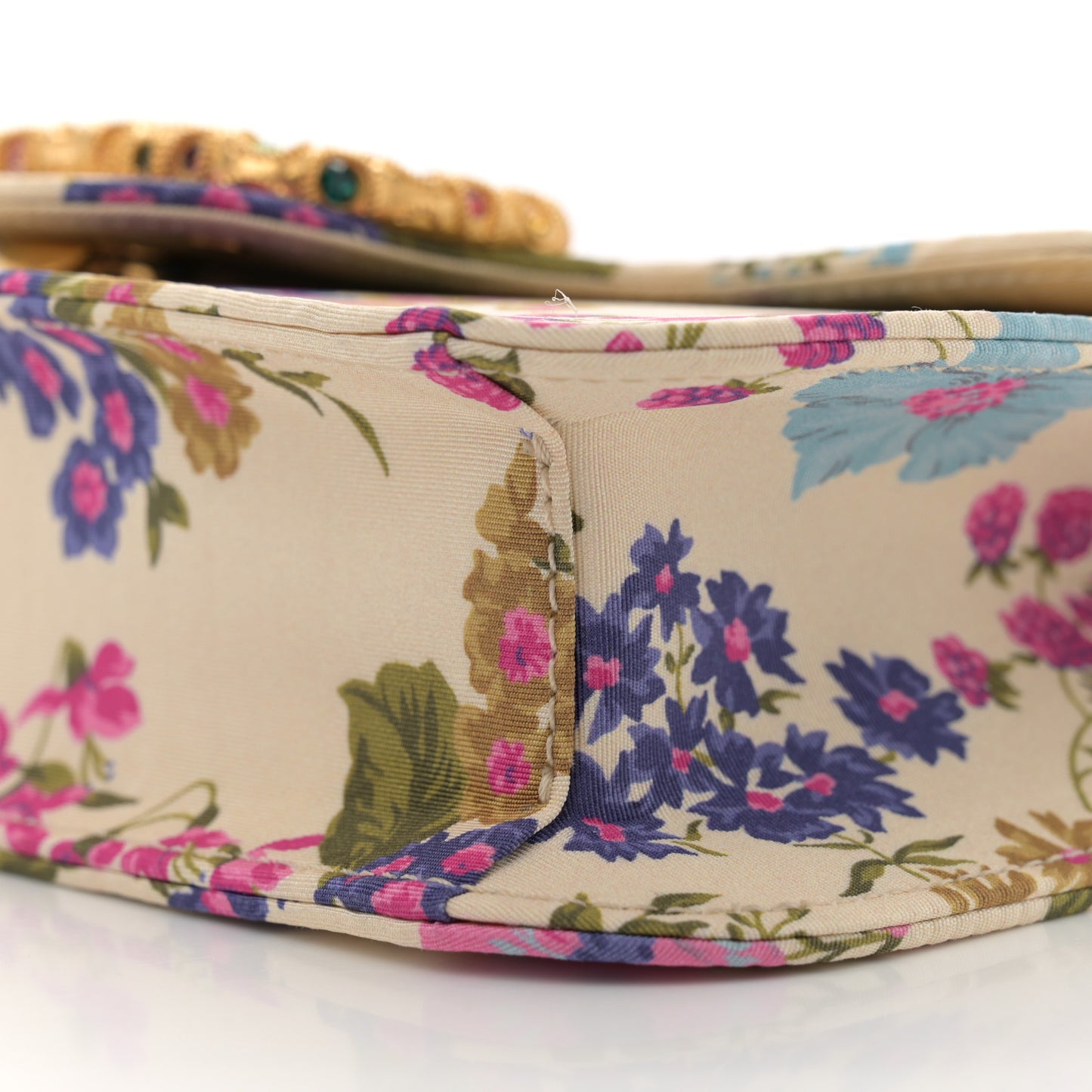 Satin Moire Floral Vlogo Loco Shoulder Bag  White Multicolor