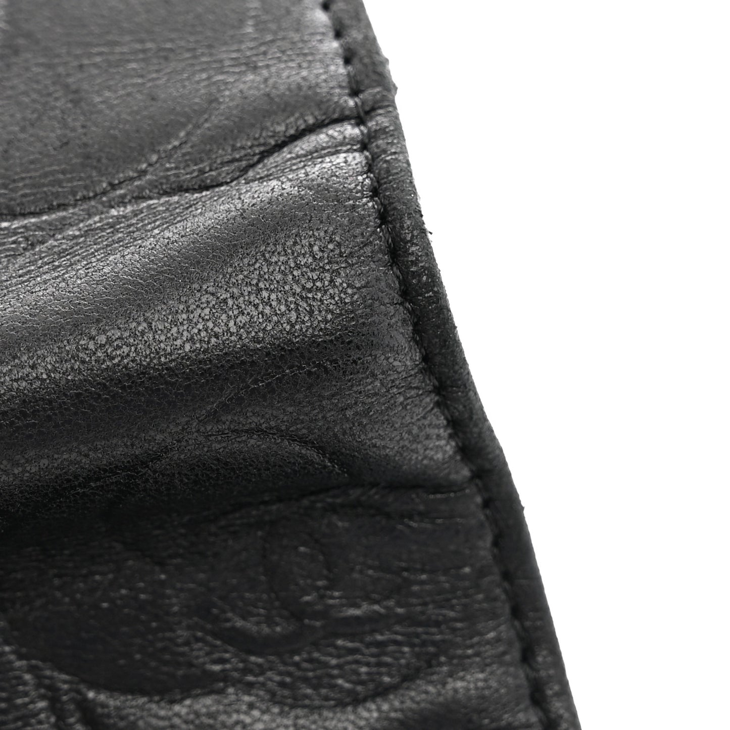 Lambskin Camellia Embossed Yen Wallet Black