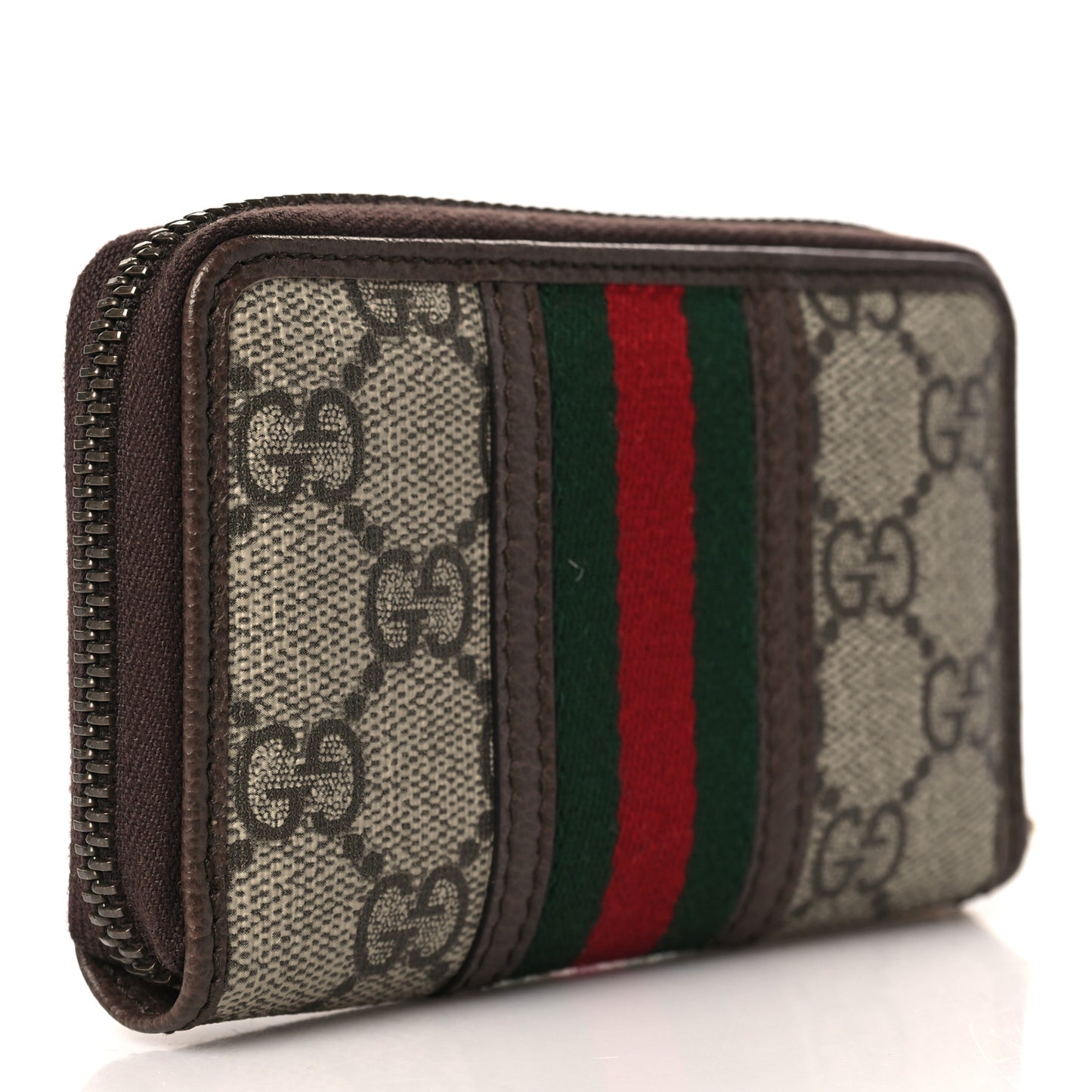 GG Supreme Web Ophidia Zip Around Card Case Brown
