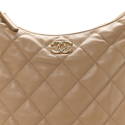 Chanel Lambskin Quilted Hobo Beige 7 of 10