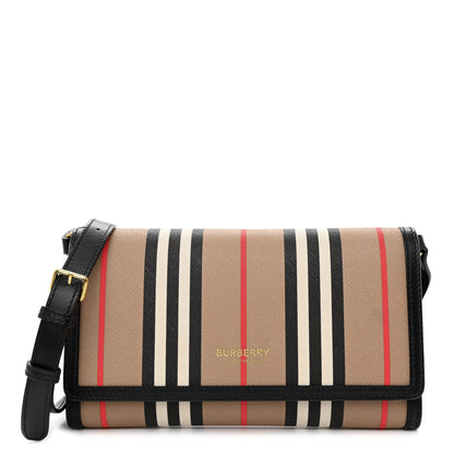 Burberry E-Canvas Icon Stripe Hannah Wallet With Detachable Strap Archive Beige 1 of 10
