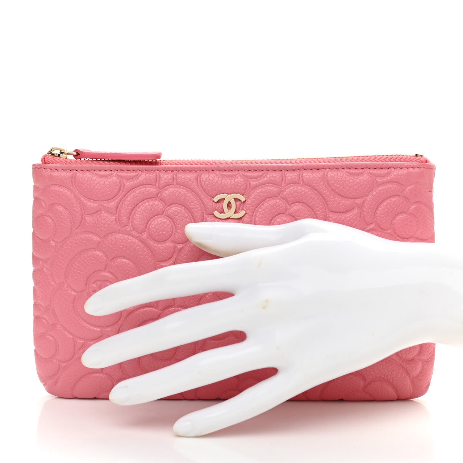 Chanel Caviar Camellia Embossed Cosmetic Pouch Pink 2 of 8