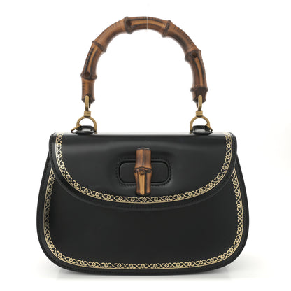 Gucci Calfskin Frame Print Bamboo Top Handle Bag Black 1 of 12