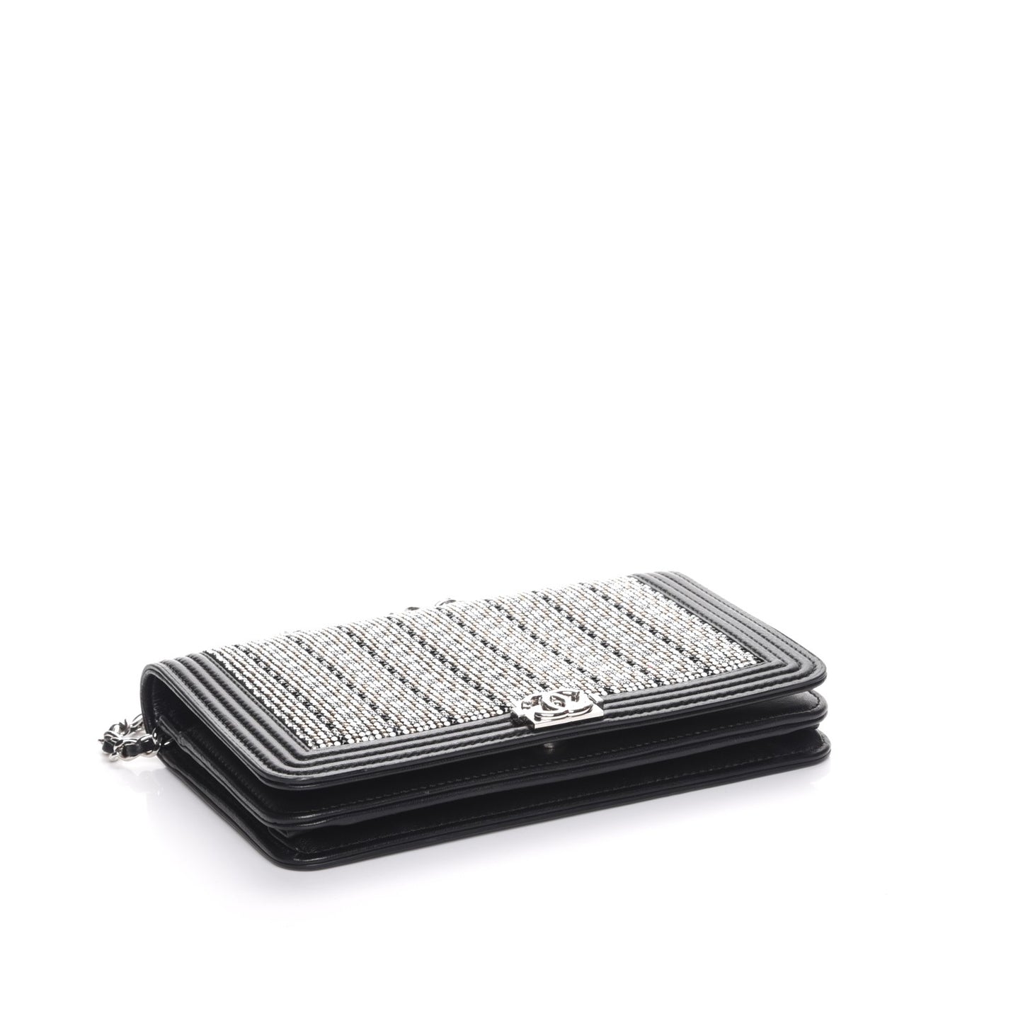 Calfskin Strass Boy Wallet On Chain WOC Black