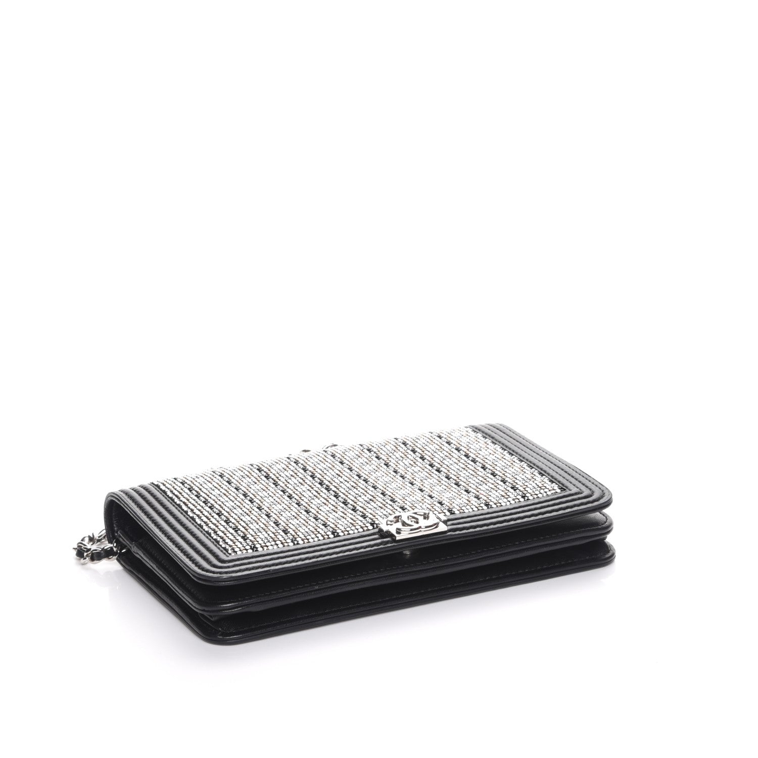 Chanel Calfskin Strass Boy Wallet On Chain WOC Black 4 of 10