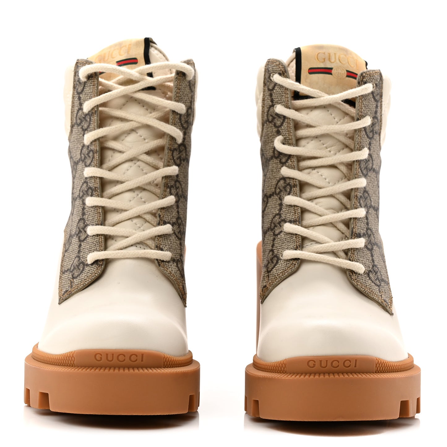 Calfskin GG Supreme Monogram Nappa Quilted Lace Up Ankle Boots 35 Mystic White Beige