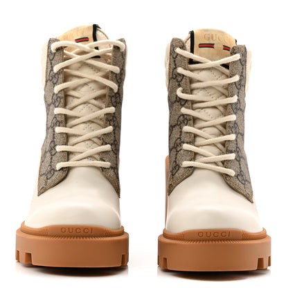 Gucci Calfskin GG Supreme Monogram Nappa Quilted Lace Up Ankle Boots 35 Mystic White Beige 2 of 9