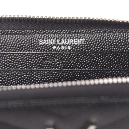 Saint Laurent Grain De Poudre Matelasse Chevron Monogram Zip Around Wallet Black 7 of 8