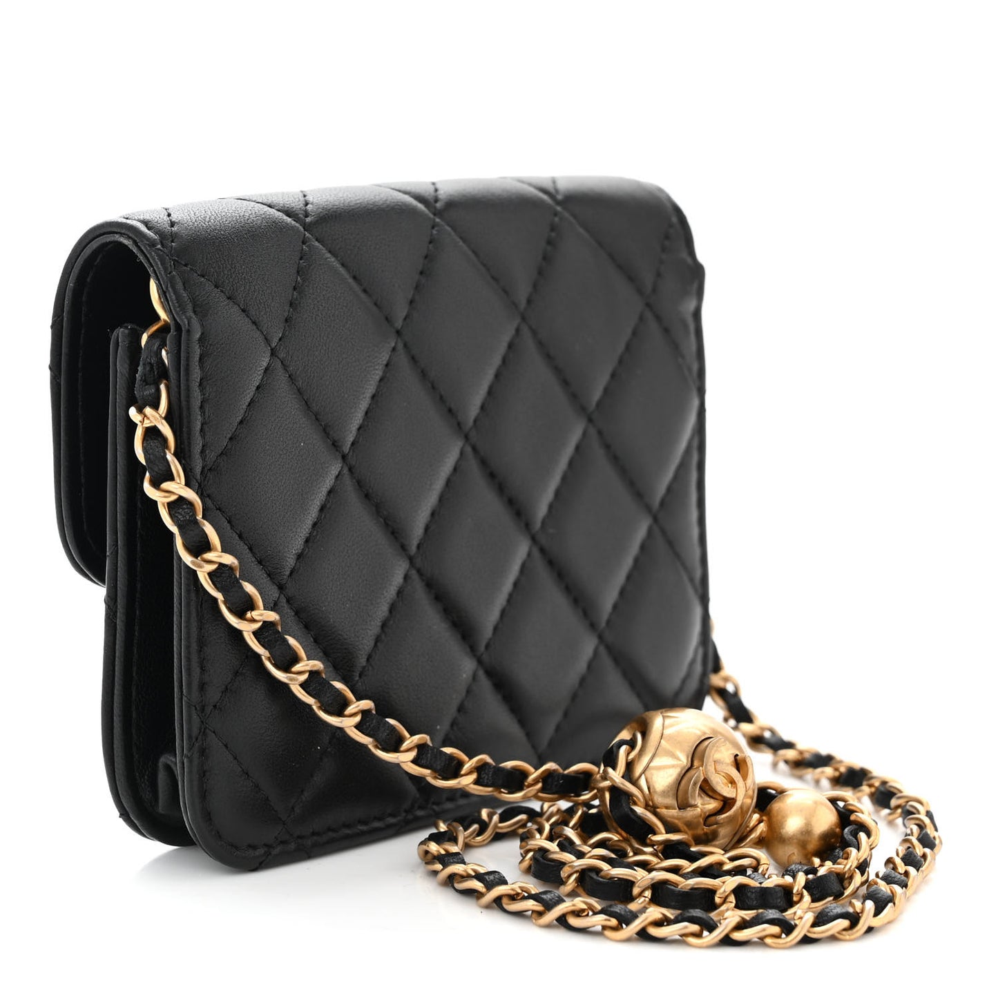 Lambskin Quilted Pearl Crush Clutch With Chain Black