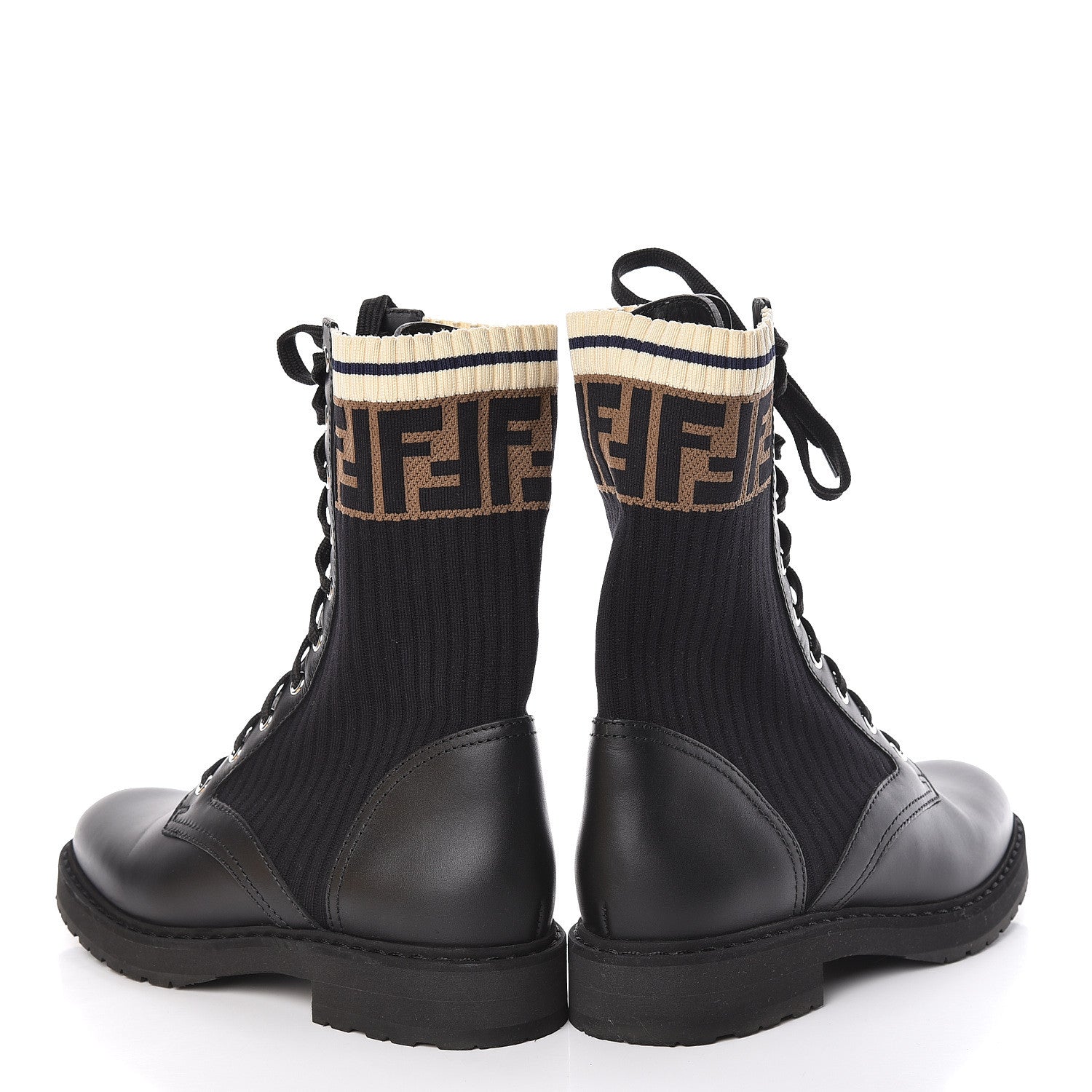 Fendi Calfskin Stretch Fabric Rockoko Biker Boots 38 Tobacco Black Marino 6 of 10