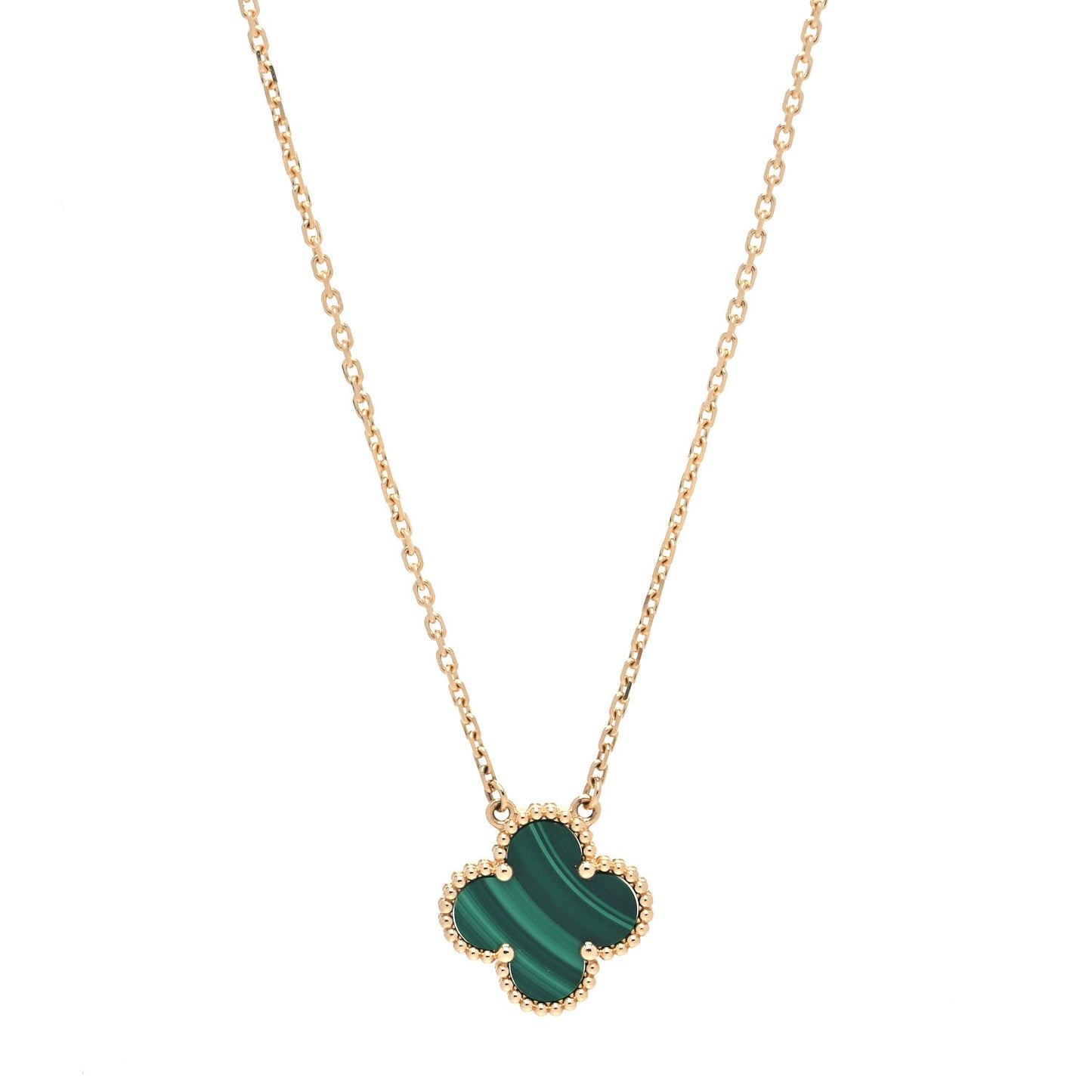 18K Yellow Gold Malachite Vintage Alhambra Pendant Necklace