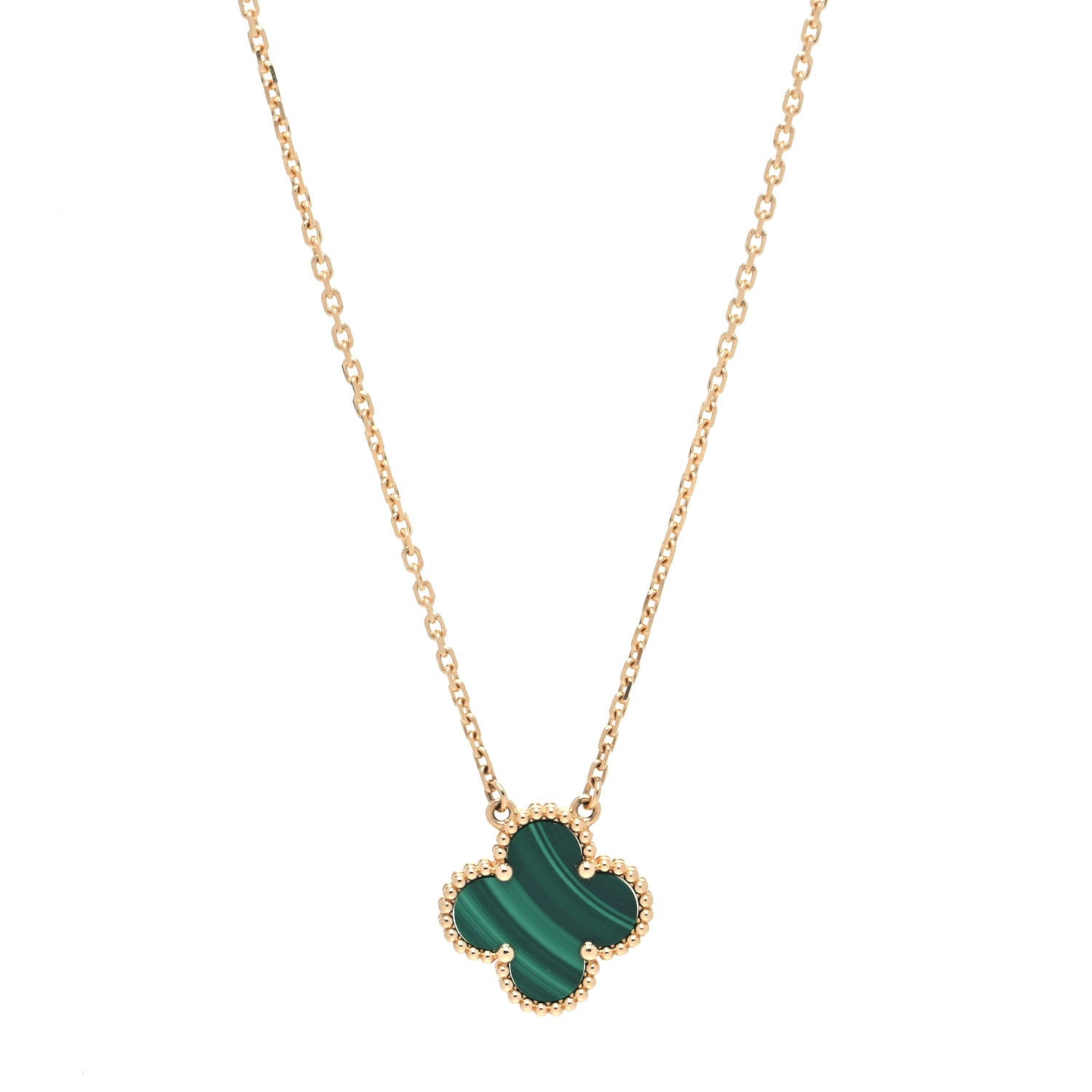 Van Cleef & Arpels 18K Yellow Gold Malachite Vintage Alhambra Pendant Necklace 4 of 7