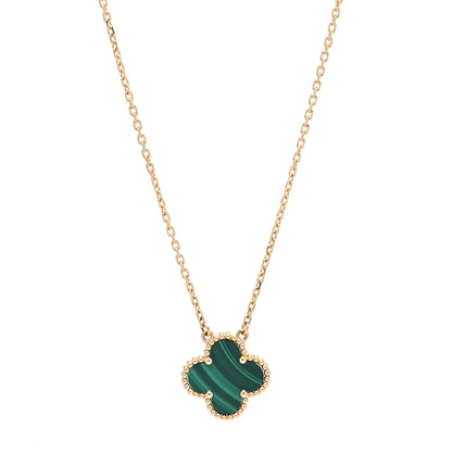 Van Cleef & Arpels 18K Yellow Gold Malachite Vintage Alhambra Pendant Necklace 4 of 7