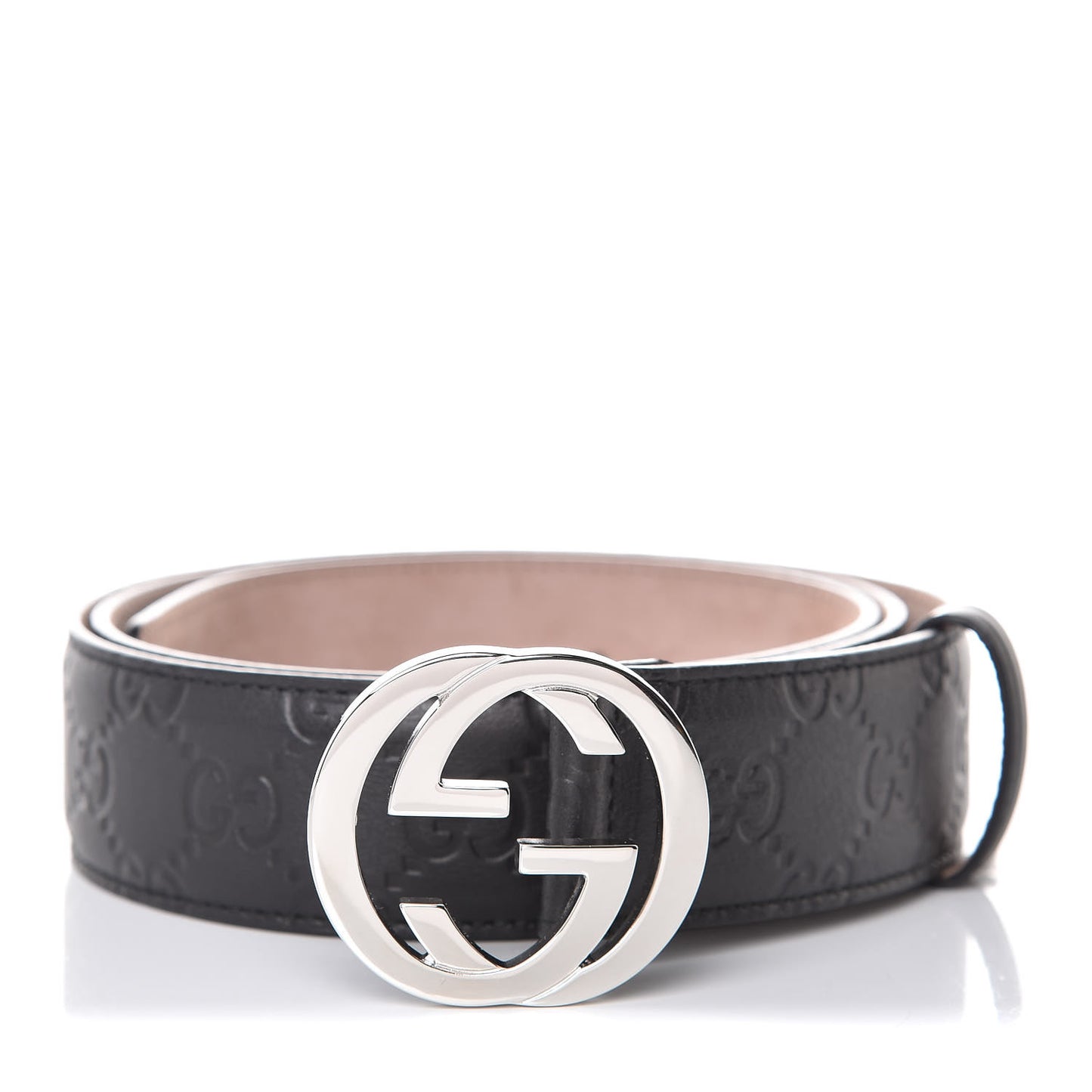 Soft Guccissima Margaux Calfskin Nickel Interlocking G 37mm Belt 100 40 Black