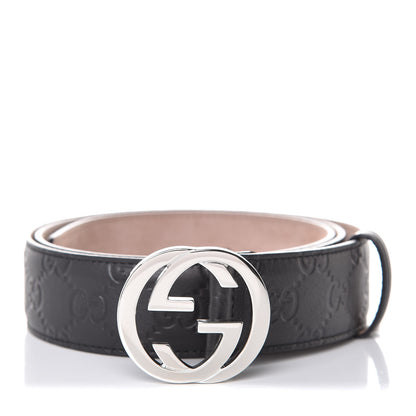 Gucci Soft Guccissima Margaux Calfskin Nickel Interlocking G 37mm Belt 100 40 Black 1 of 6