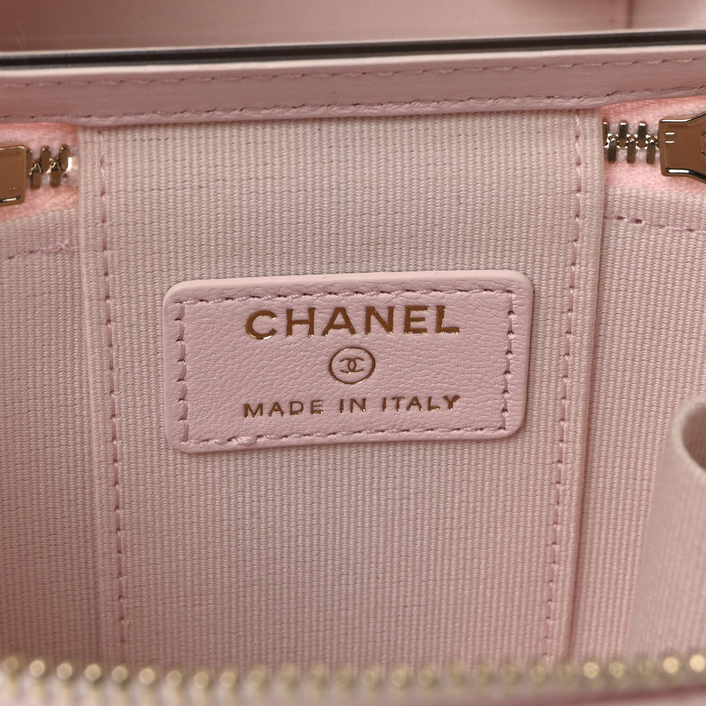 Lambskin Quilted Mini Vanity Case With Pearl Chain Light Pink