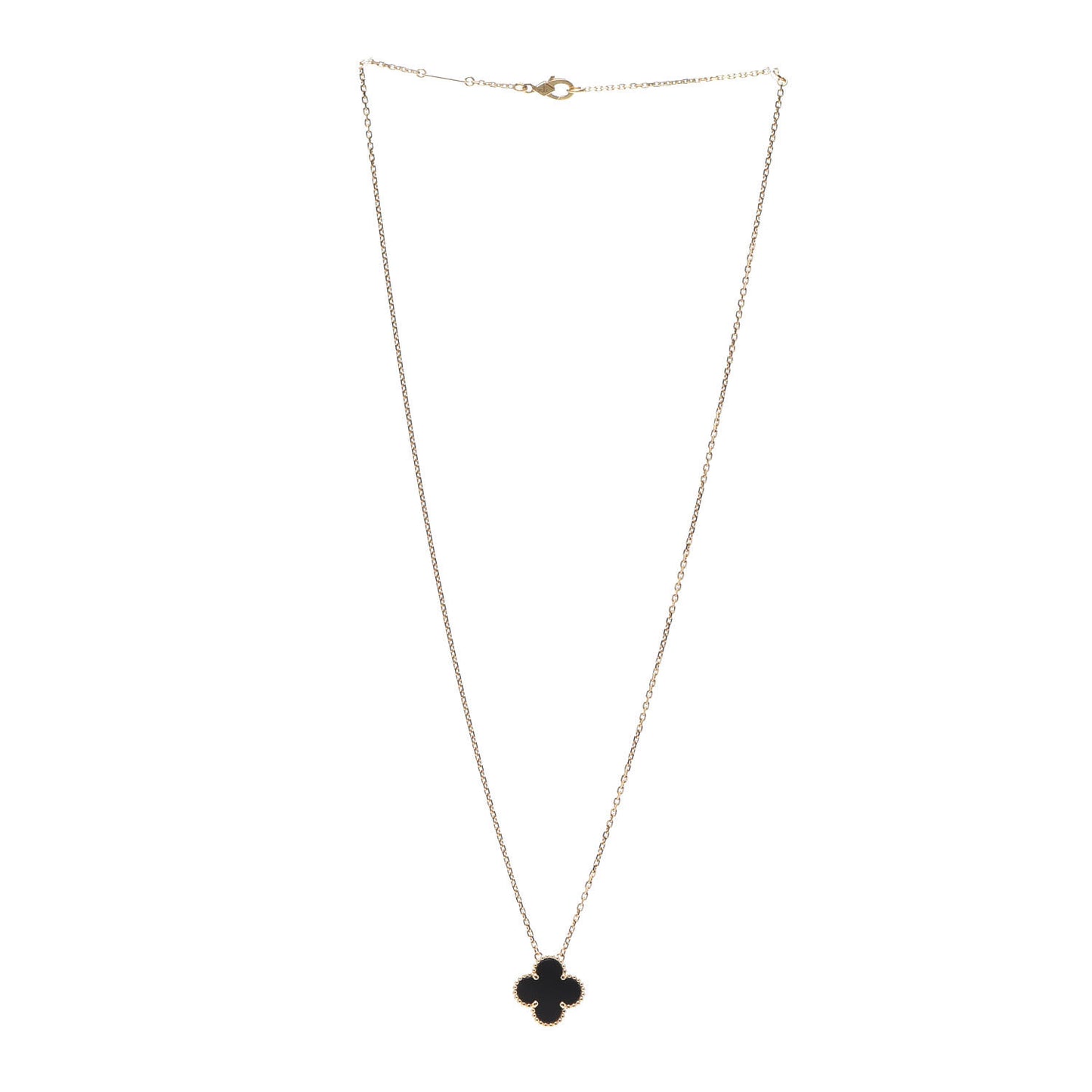 18K Yellow Gold Black Onyx Vintage Alhambra Pendant Necklace