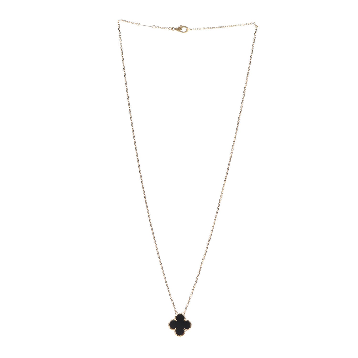 Van Cleef & Arpels 18K Yellow Gold Black Onyx Vintage Alhambra Pendant Necklace 3 of 6