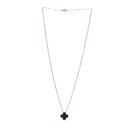 Van Cleef & Arpels 18K Yellow Gold Black Onyx Vintage Alhambra Pendant Necklace 3 of 6