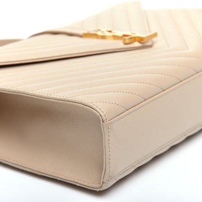 Saint Laurent Grain De Poudre Matelasse Chevron Large Monogram Satchel Nude Powder 6 of 10