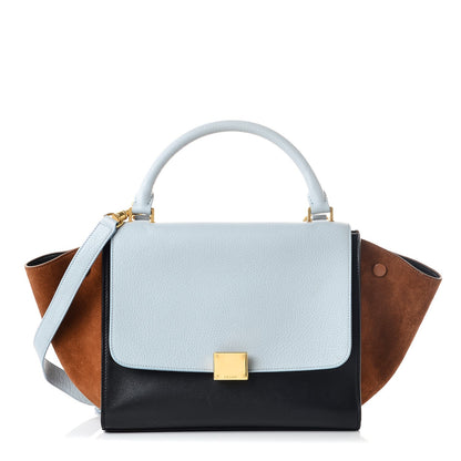 Celine Drummed Calfskin Suede Small Trapeze Light Blue 1 of 8