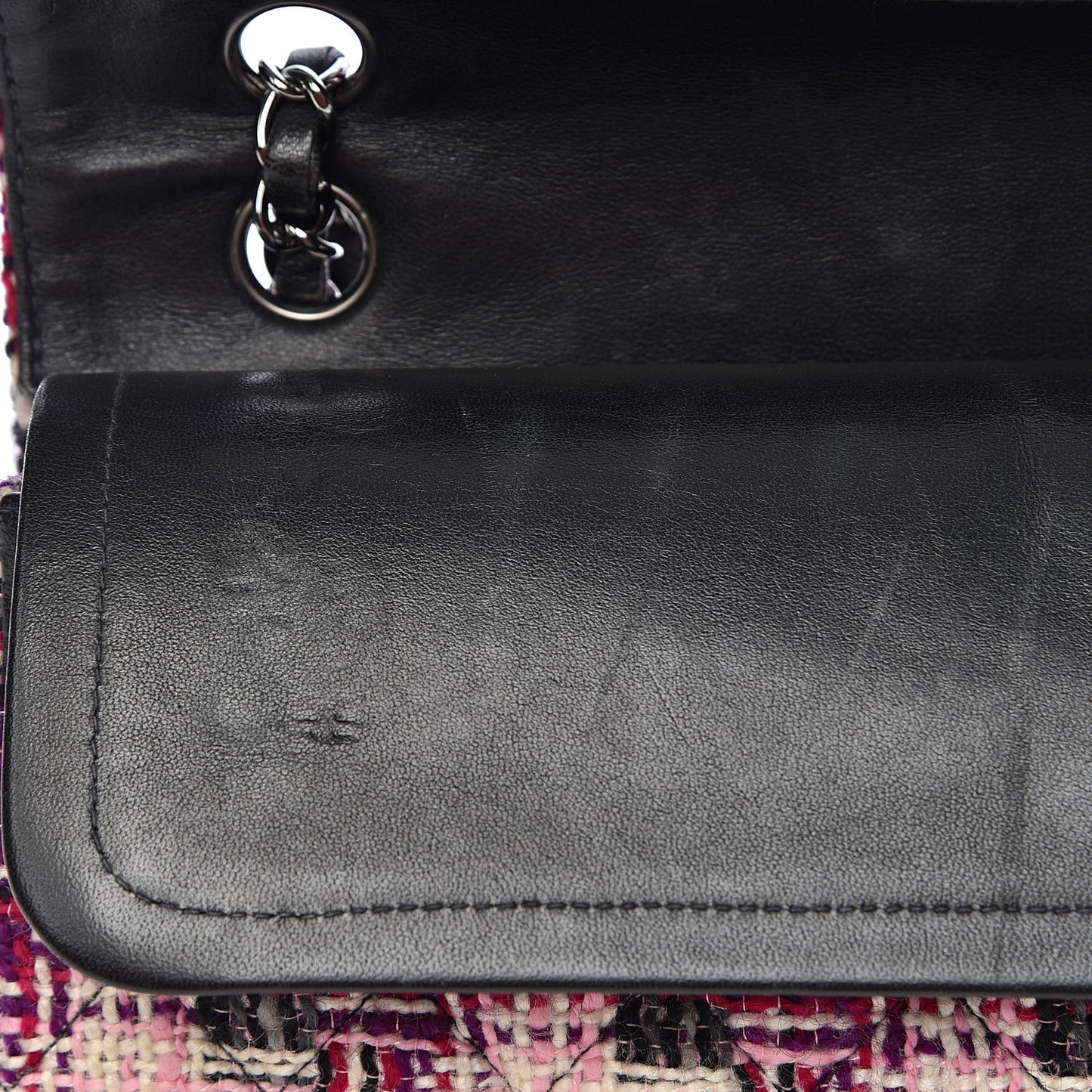 Tweed Quilted Medium Double Flap Pink Black