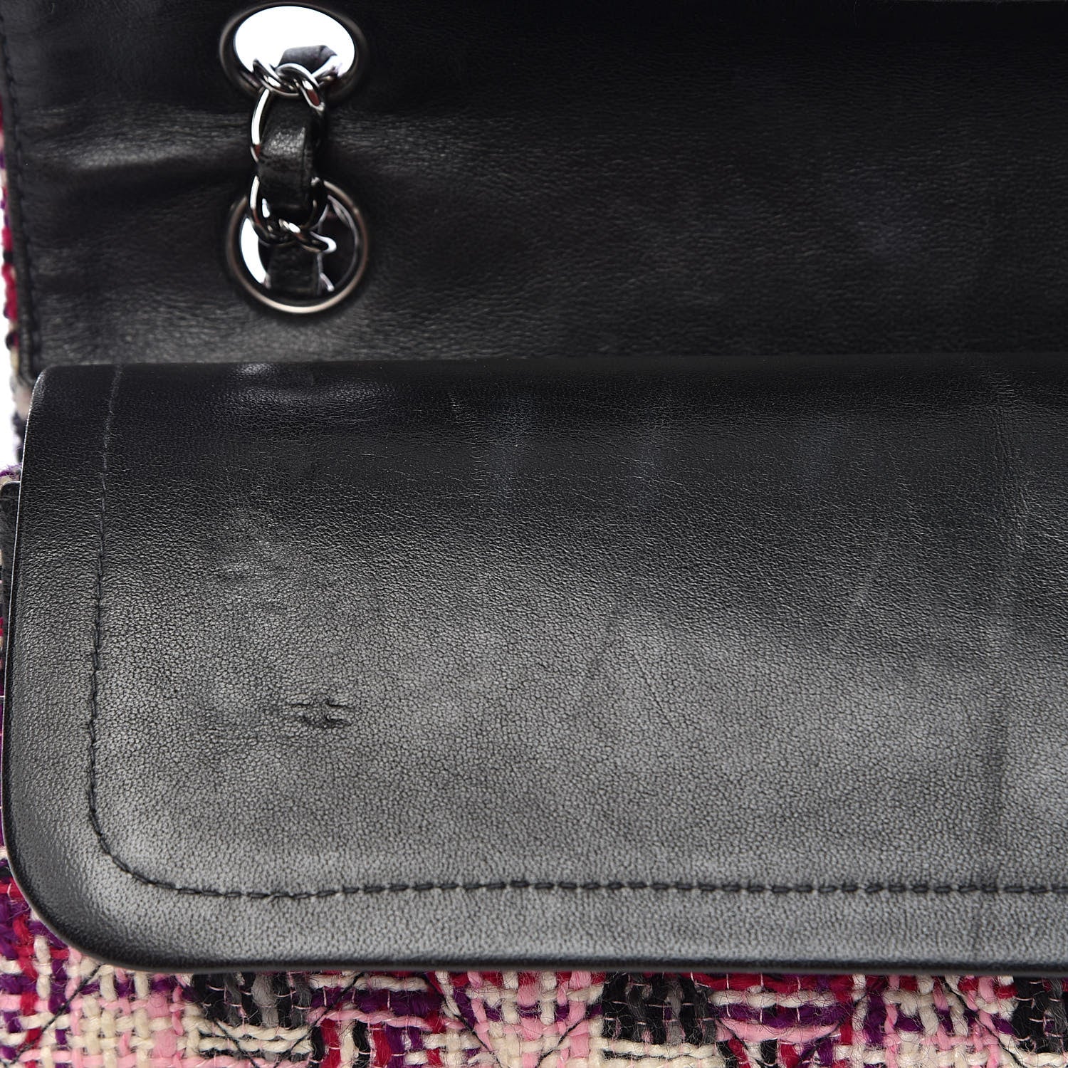 Chanel Tweed Quilted Medium Double Flap Pink Black 8 of 13