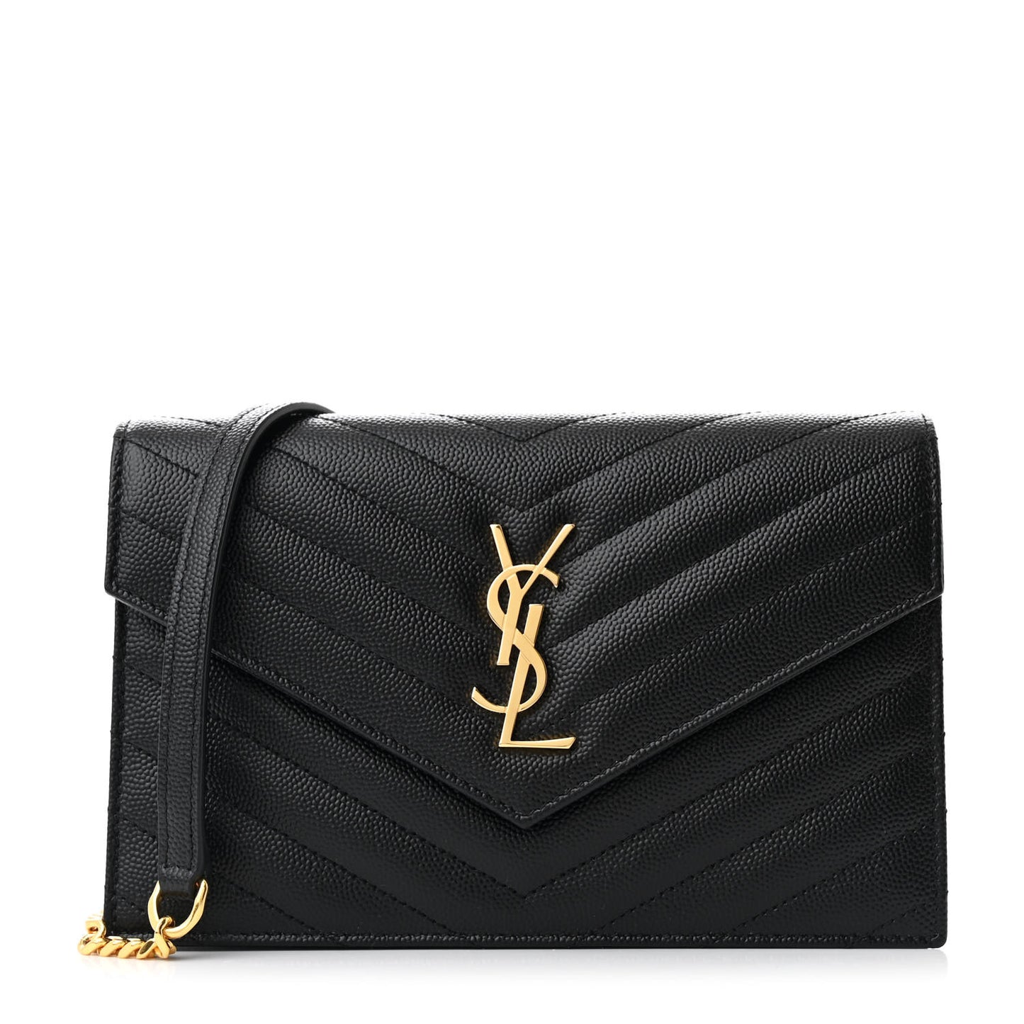 Grain De Poudre Matelasse Chevron Monogram Envelope Chain Wallet Black