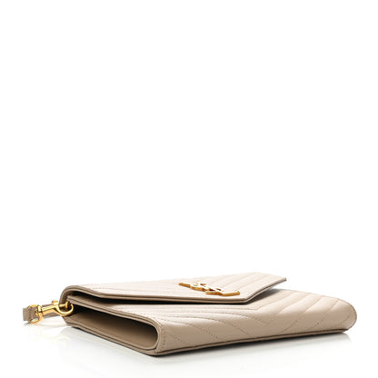 Saint Laurent Grain De Poudre Matelasse Chevron Monogram Envelope Clutch Dark Beige 4 of 7