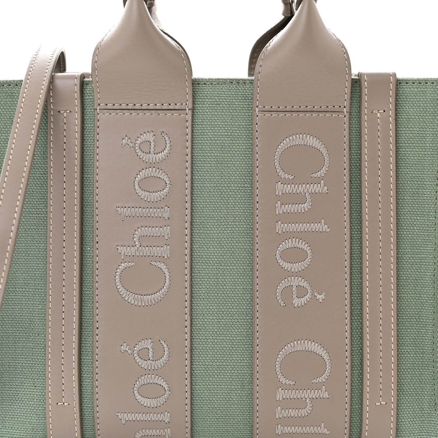Chloe Cotton Calfskin Small Woody Ribbon Tote Faded Green 8 of 10