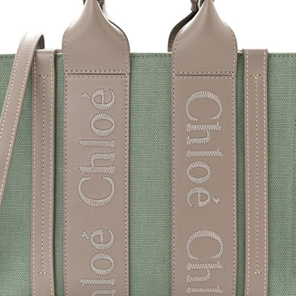 Chloe Cotton Calfskin Small Woody Ribbon Tote Faded Green 8 of 10