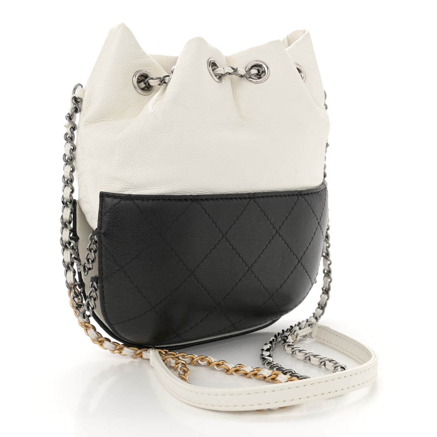 Aged Calfskin Quilted Small Gabrielle Bucket White Black