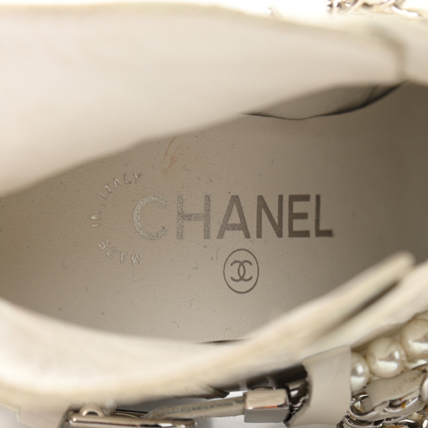 Chanel Crackled Calfskin Pearl Chain CC Short Boots 35 White 7 of 10