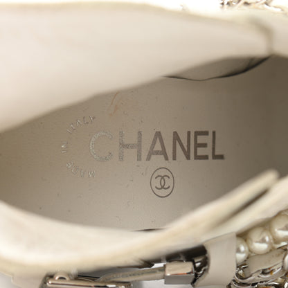 Chanel Crackled Calfskin Pearl Chain CC Short Boots 35 White 7 of 10