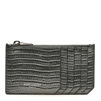 Saint Laurent Calfskin Lizard Embossed 5 Fragments Zip Pouch Card Holder Graphite 1 of 6