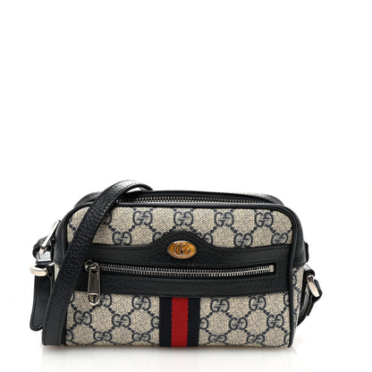 Gucci GG Supreme Monogram Textured Dollar Calfskin Web Mini Ophidia Shoulder Bag Beige Blue 1 of 12