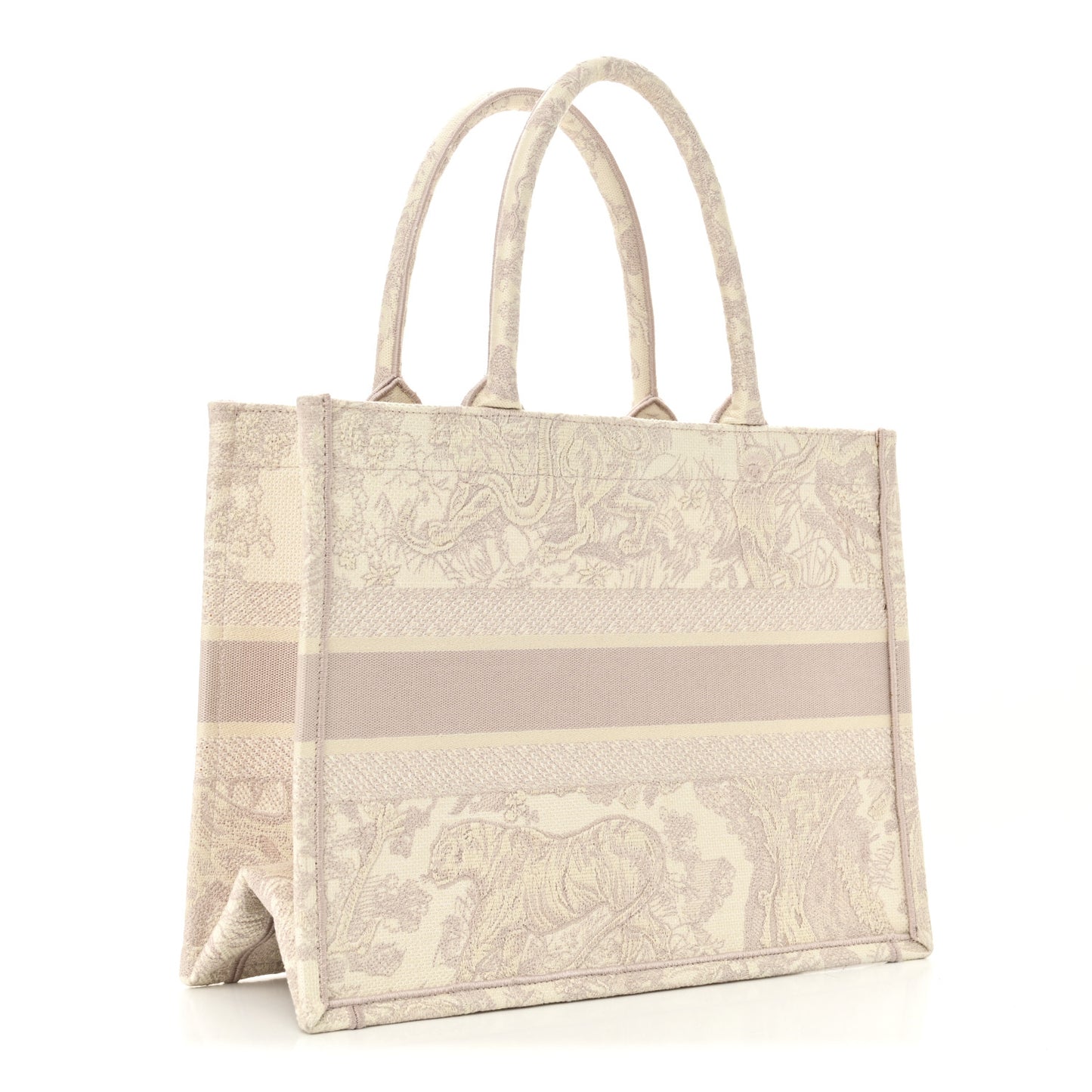 Canvas Toile De Jouy Embroidered Medium Book Tote Pink