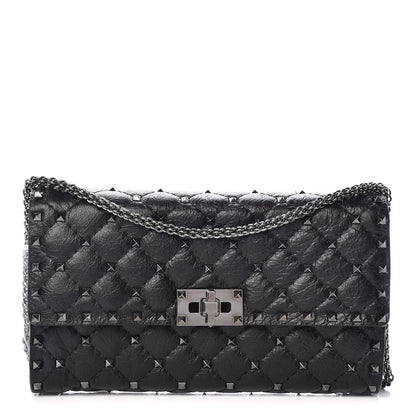 Valentino Garavani Craquele Nappa Rockstud Spike Wallet on Chain Black 1 of 10