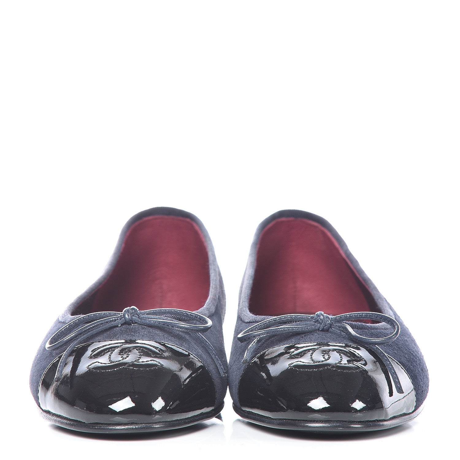 Chanel Suede Patent Cap Toe CC Ballerina Flats 35 Marine Black 2 of 11