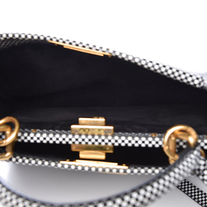 Fendi Pequin Checkered Medium Peekaboo Iconic Satchel Black White 7 of 9