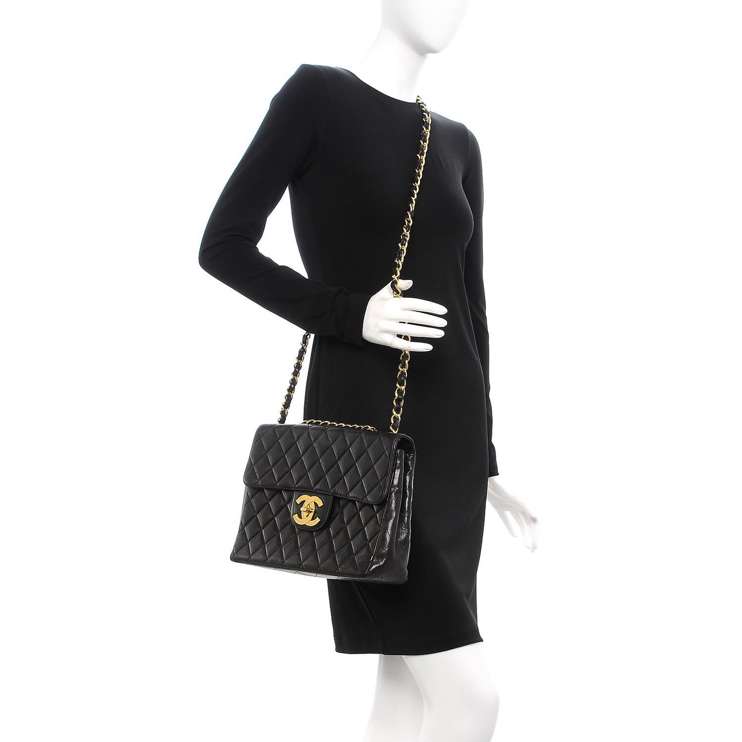 Lambskin Quilted Jumbo Single Flap Black