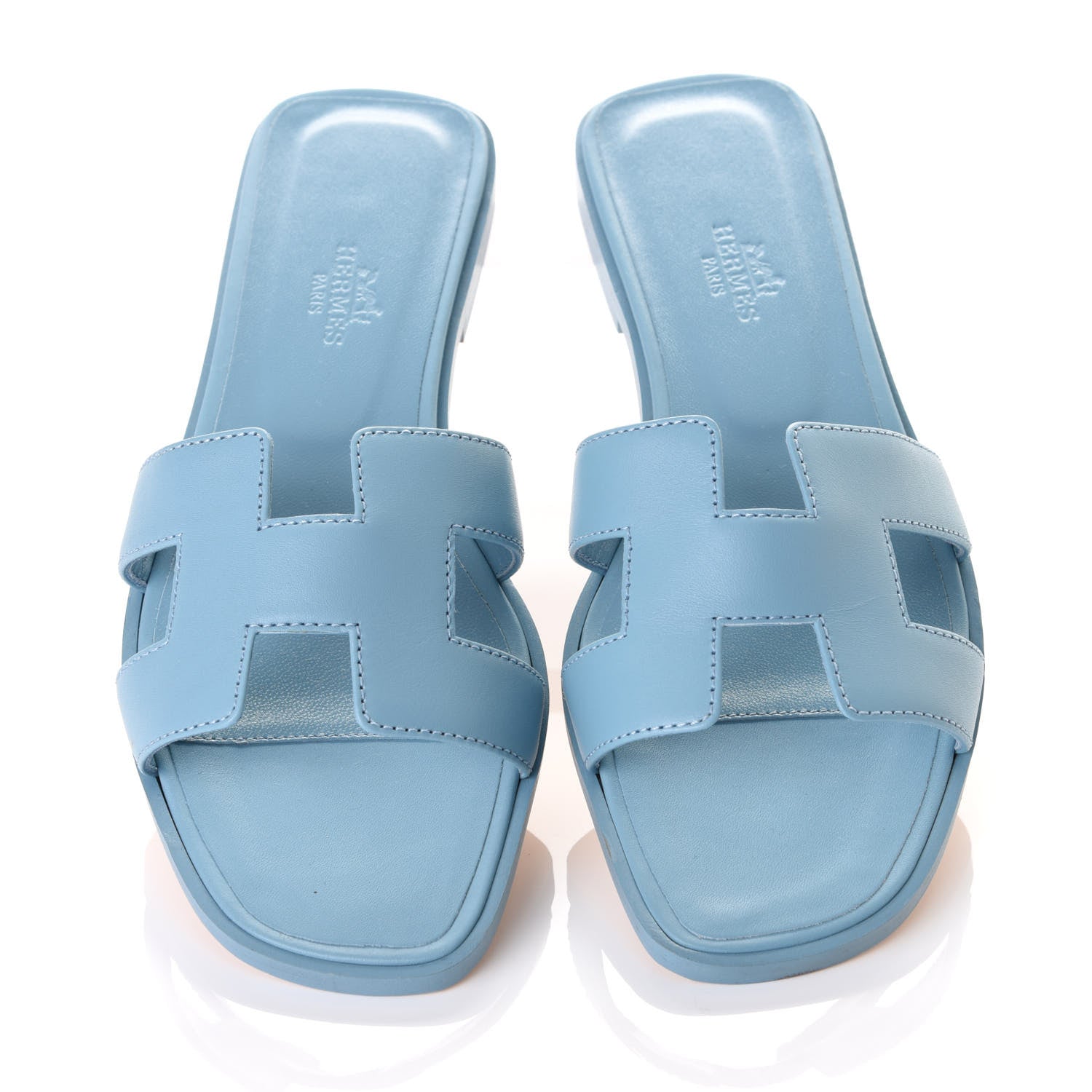Hermes Calfskin Oran Sandals 37.5 Bleu Dorset 5 of 11
