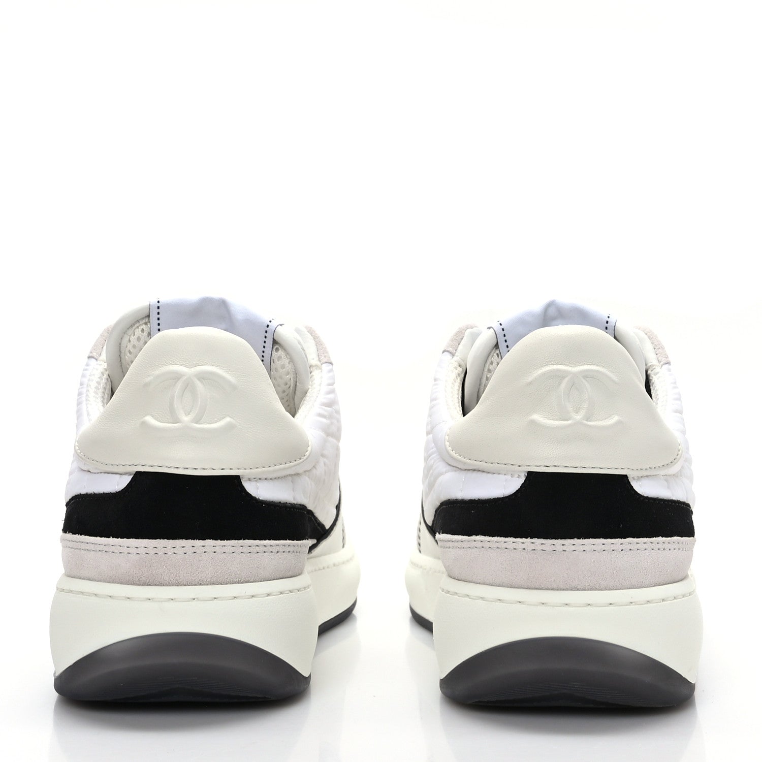 Chanel Suede Fabric Calfskin Womens CC Sneakers 38.5 White Light Gray 5 of 8