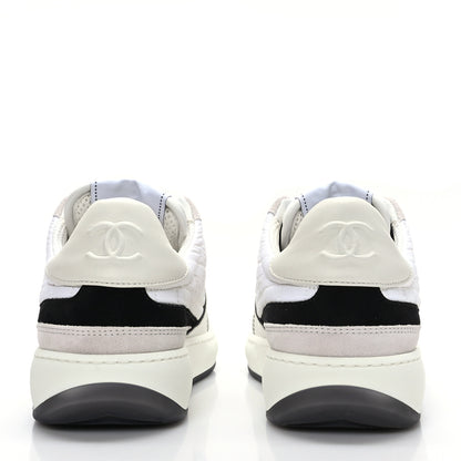 Chanel Suede Fabric Calfskin Womens CC Sneakers 38.5 White Light Gray 5 of 8