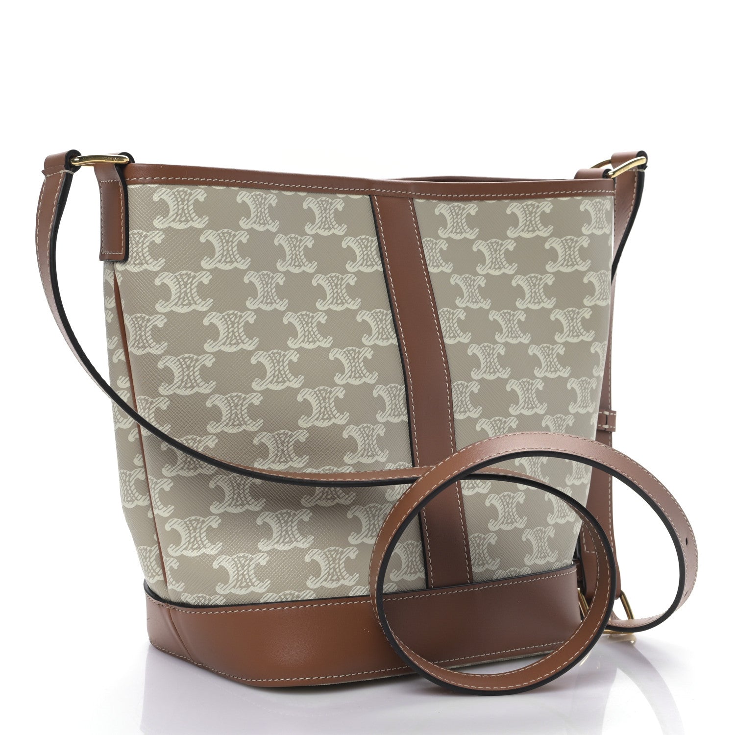 Celine Triomphe Canvas Calfskin Small Bucket Bag Grege 3 of 9