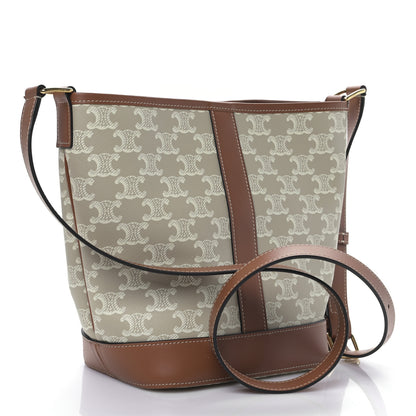 Celine Triomphe Canvas Calfskin Small Bucket Bag Grege 3 of 9