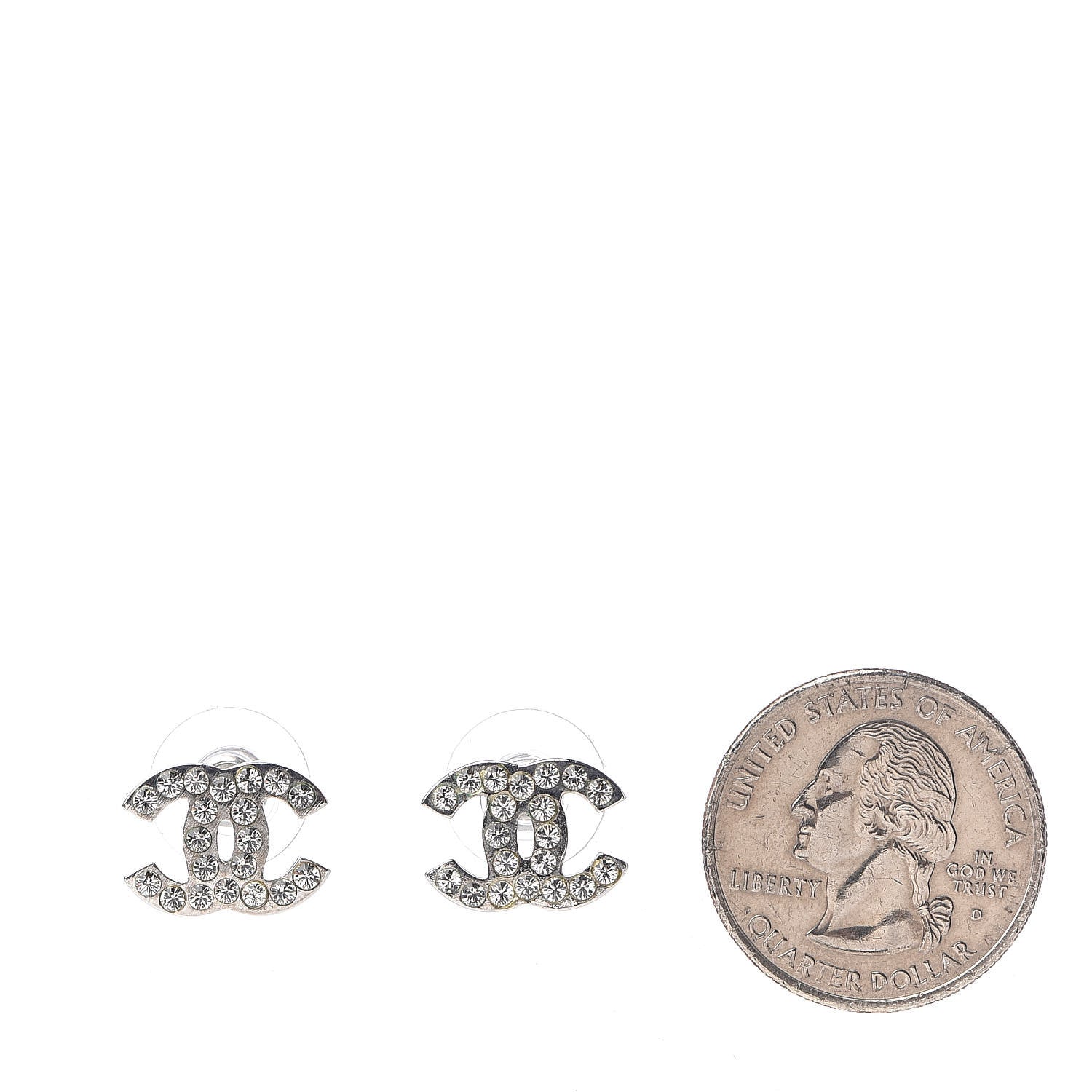 Chanel Crystal Timeless CC Earrings Silver 2 of 5