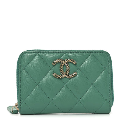 Chanel Caviar Quilted Perforated CC Zip Coin Purse Green 1 of 7