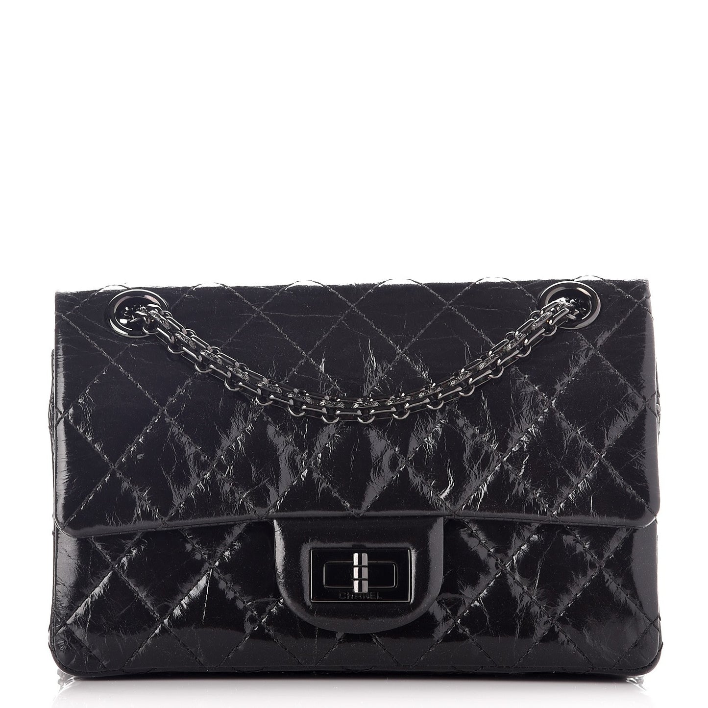 Shiny Aged Calfskin Quilted 2.55 Reissue 224 Flap So Black